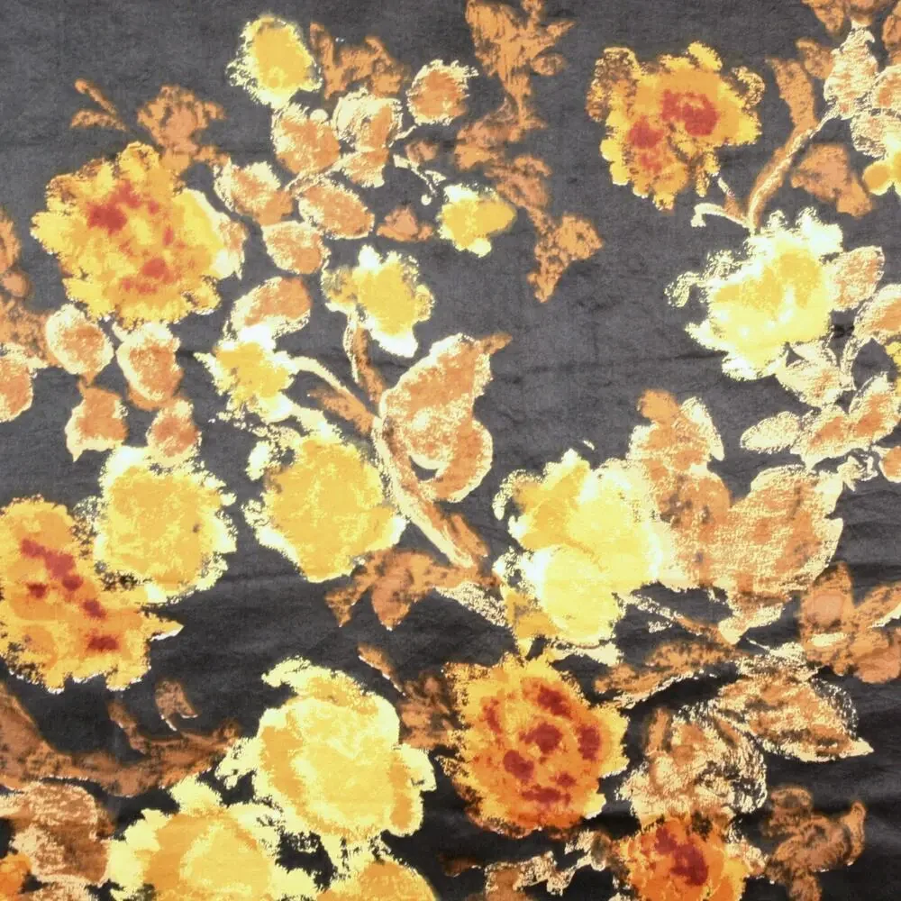 Vintage Rayon Floral Scarf Navy Brown Gold Made in Japan 1970s 30x30 - Hey Viv